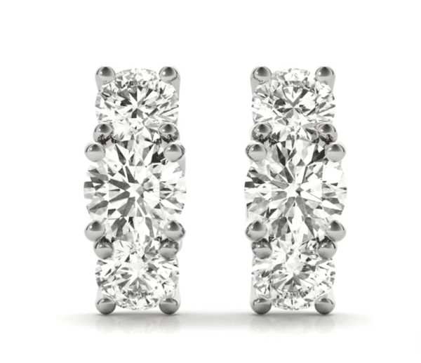 Triple Solitaire Prong-Set Earrings - Image 2